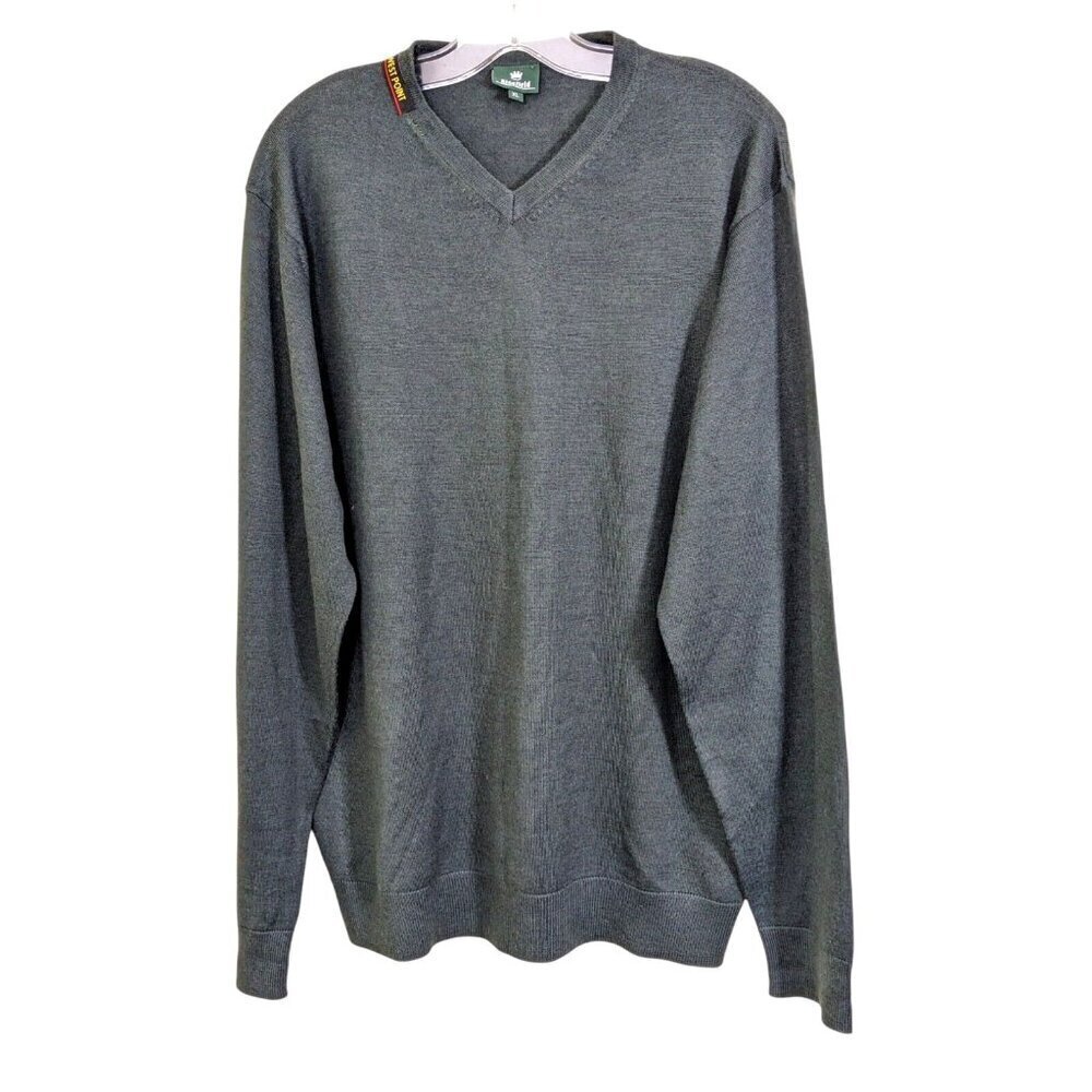 Vintage Kingfield West Point Wool Blend Sweater Mens XL Army Green Logo V Neck